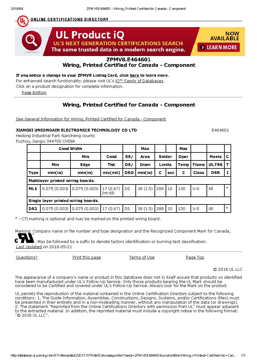 CUL認(rèn)證證書(E464601)